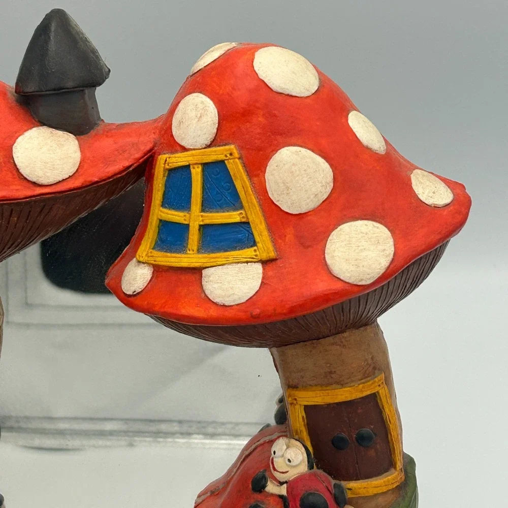 Vintage Chalkware Fairy House Mushroom Ladybug Mirror Red White Wall Juta‎ S 70s